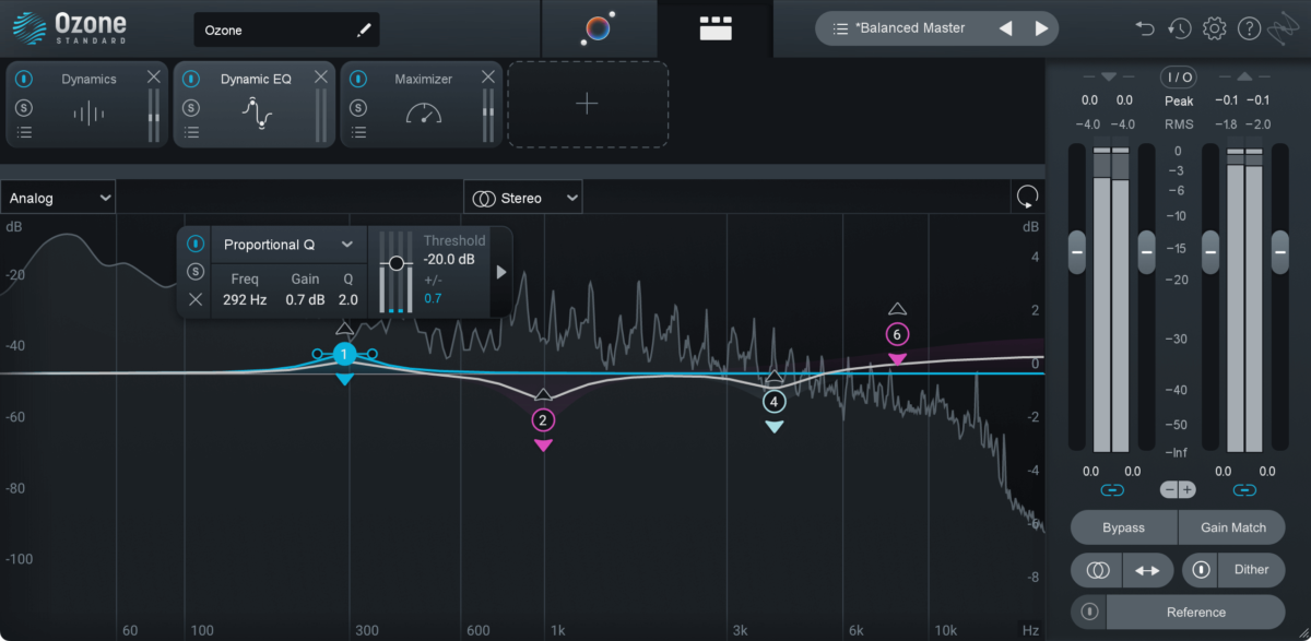 Dynamic EQ ensures that harsh frequencies in your track aren't accentuated by the Maximizer/Limiter later on in the mastering signal chain