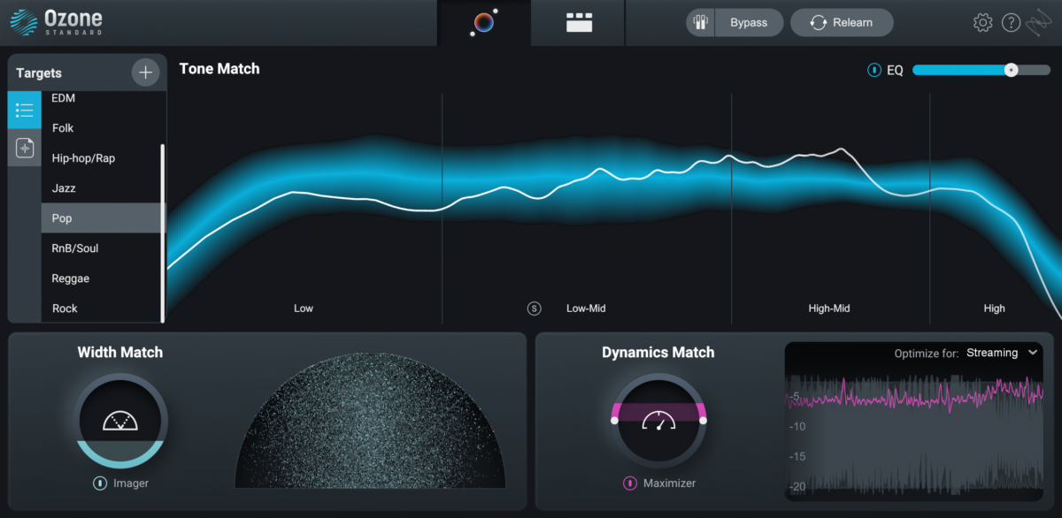 Ozone matches your song's Tone, Width, and Dynamics to targets that are generated from the latest chart topping hits