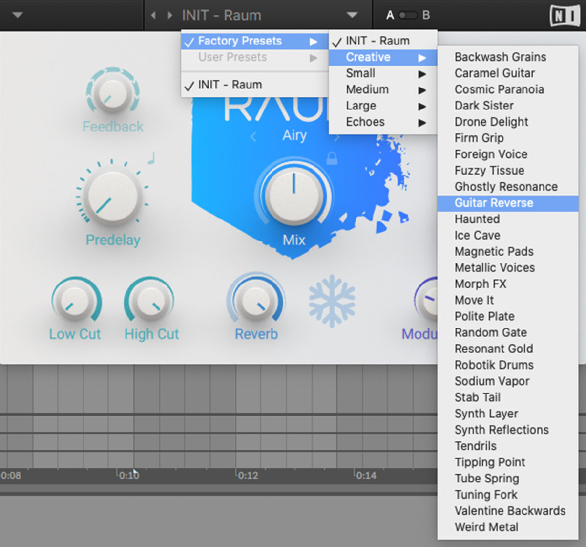 Applying a reverb effect with RAUM