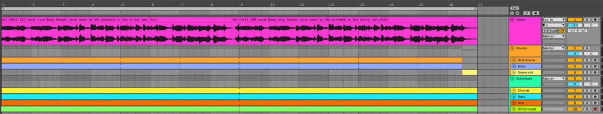 Grouping the drum and synth elements