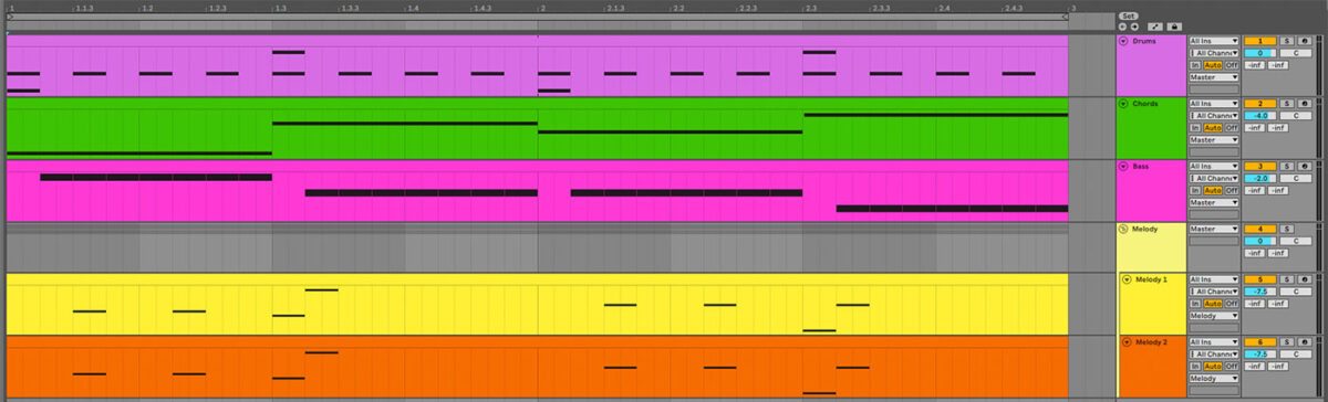 Grouping the melody tracks