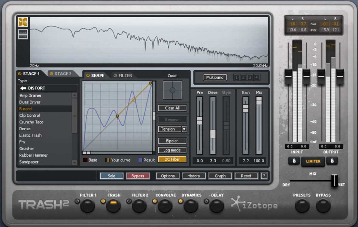 Use iZotope Trash 2 to add distortion and movement to glitch hop bass
