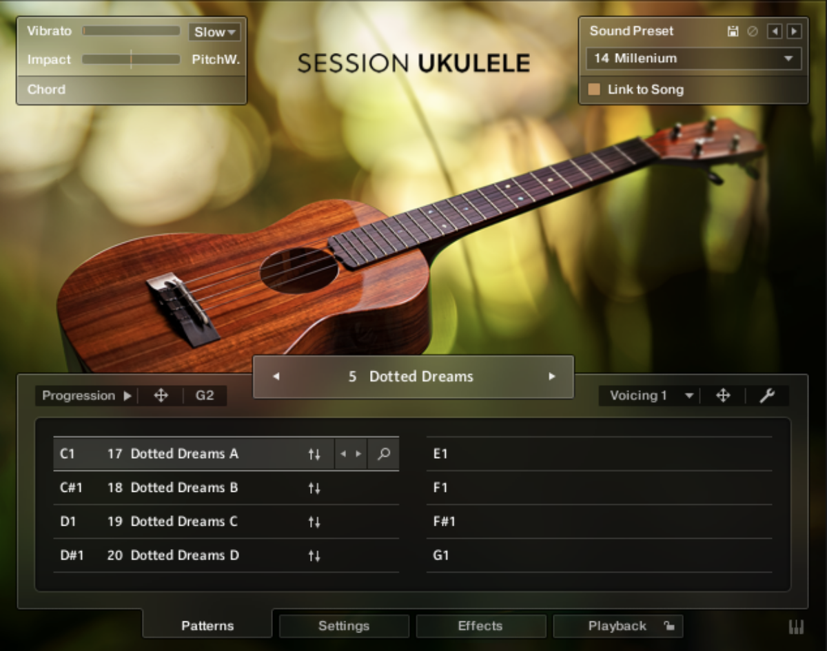 The Dotted Dreams song preset’s default strumming patterns