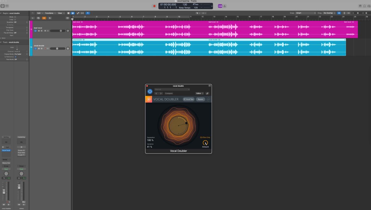 Vocal double with iZotope Vocal Doubler plugin