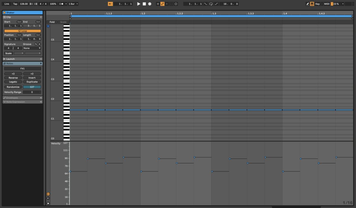 Shaker MIDI pattern in DAW