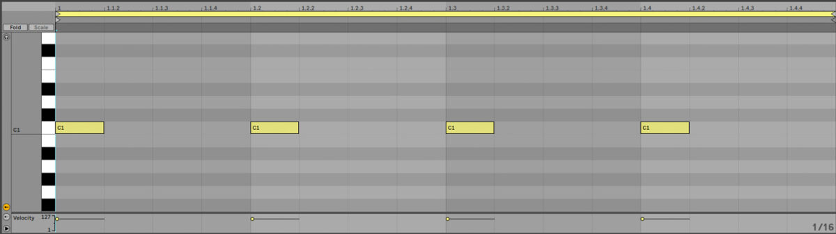 The kick drum MIDI pattern