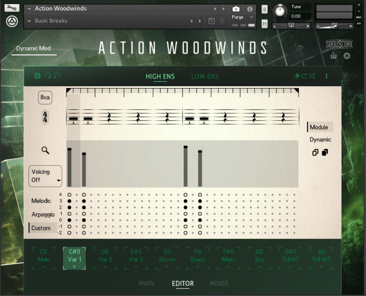The Editor tab on Action Woodwinds