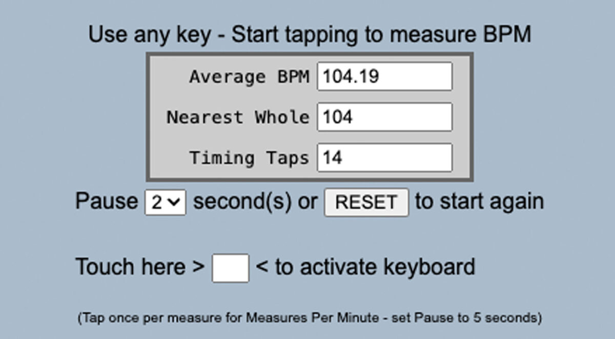 Calculating a song’s tempo with Tap for Beats Per Minute