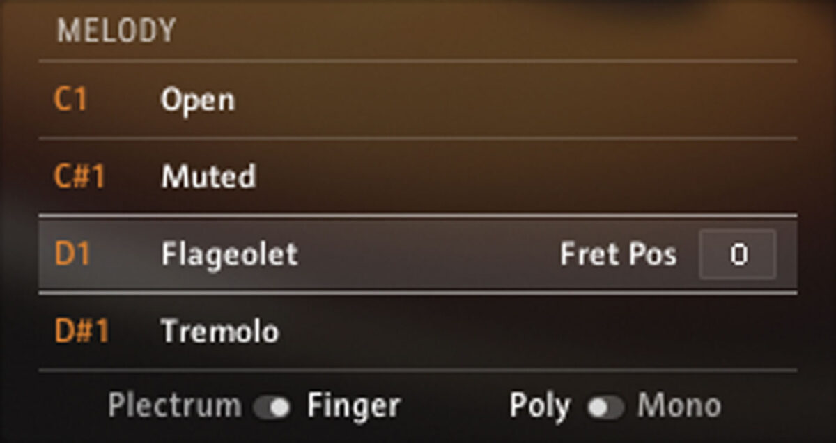 The “flageolet” option on the melody articulation panel