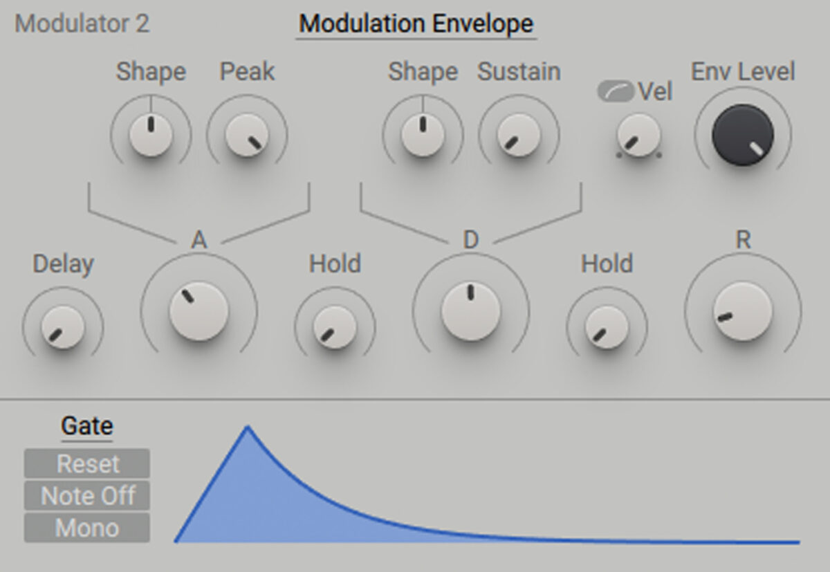 Turning up the modulation envelope attack time