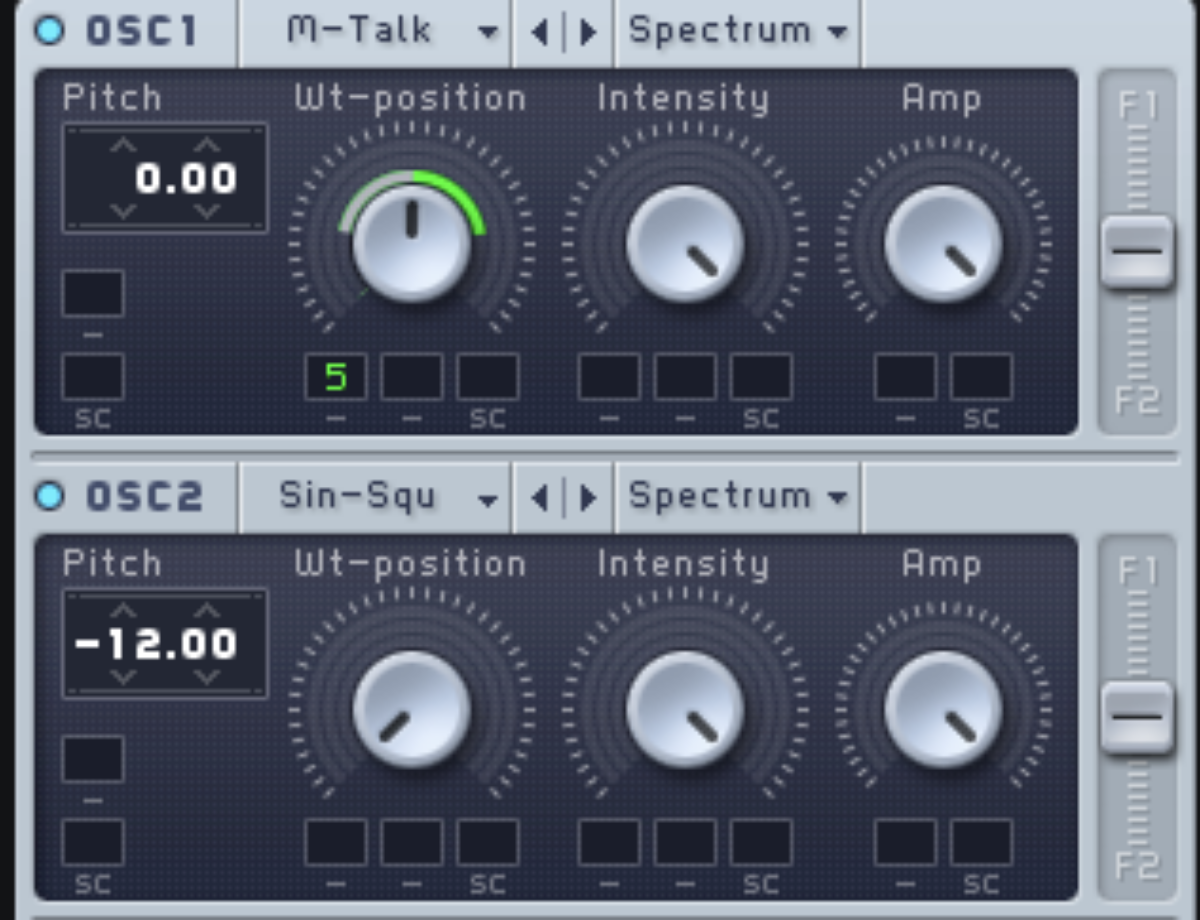 Setting Oscillator 2 to a sine tone and transposing