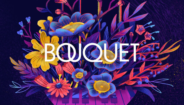 An image of flower behind text that says "Bouquet."