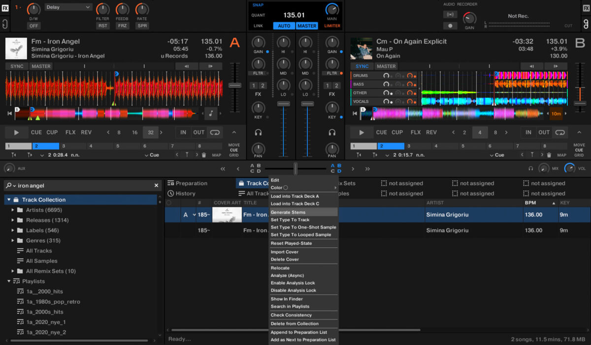 Generating stems for live remixing.