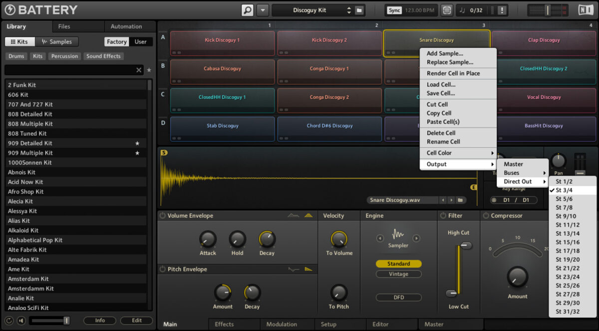 Assigning the Snare Output in Battery