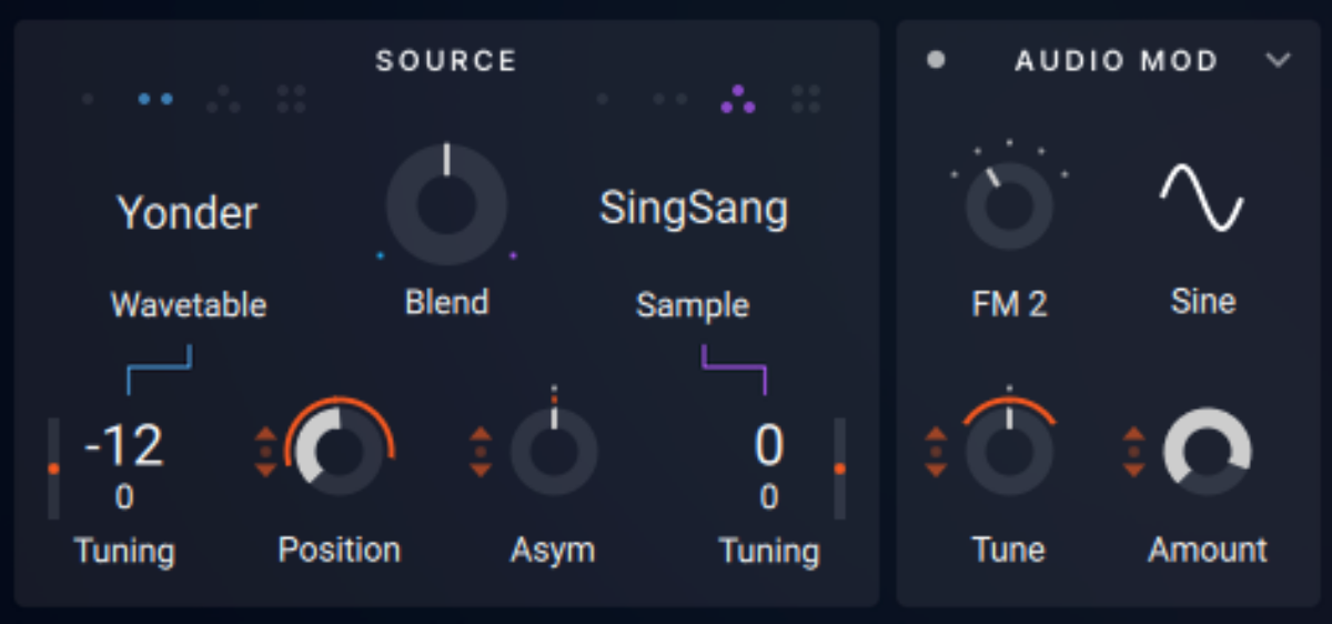 Modulating wavetable position and audio mod tuning with LFO