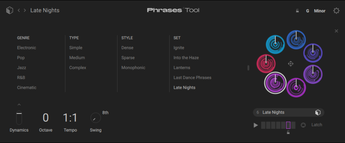 Phrases tool preset menu