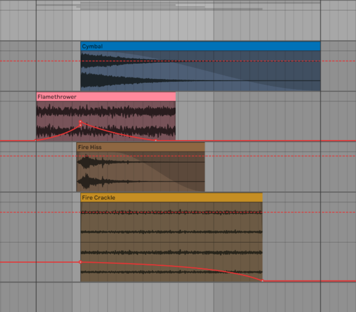 Arranging samples for a fireball spell in Ableton Live