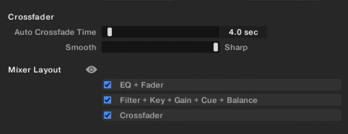 Crossfader settings