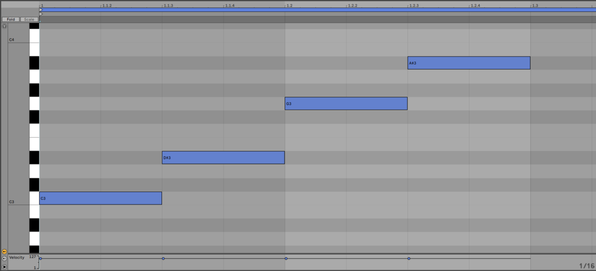 Arpeggiated C minor 7 chord