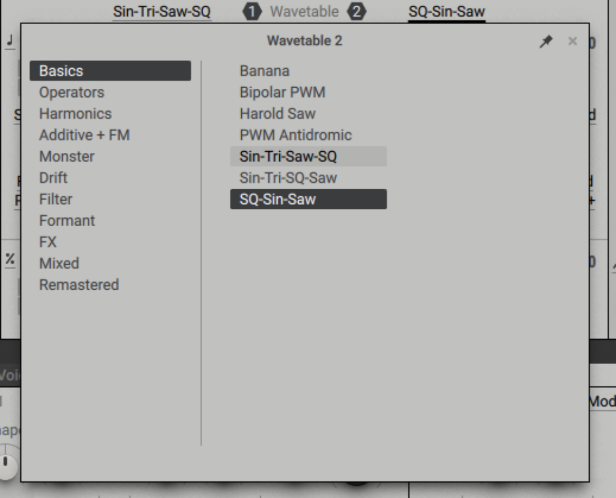 The Wavetable Menu