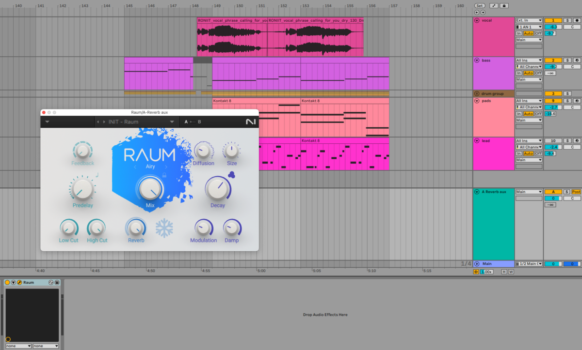 An aux channel with reverb in Ableton Live