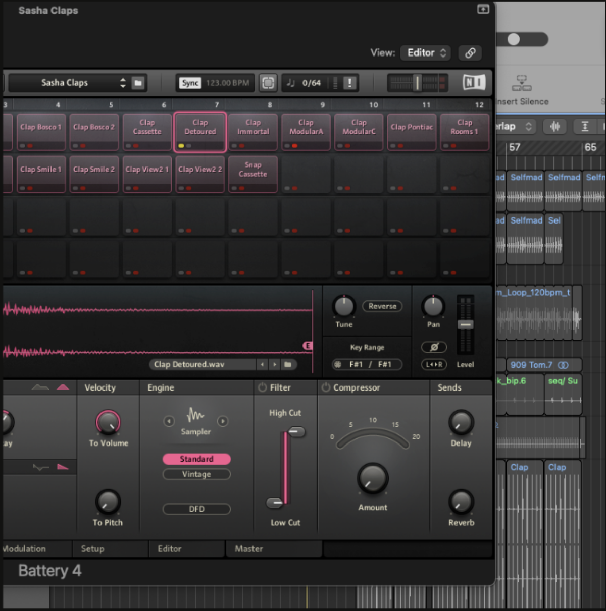 Curated sample library of claps in Battery
