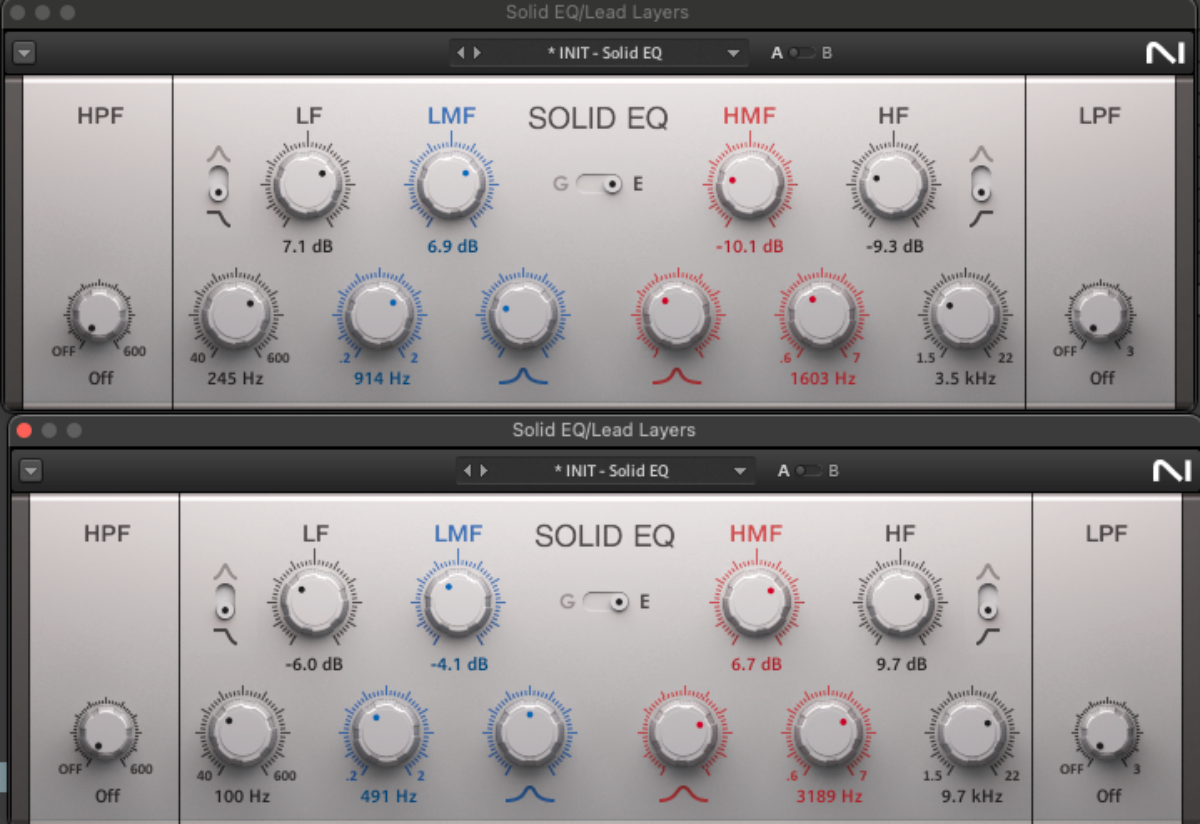 These two EQs carve out broad spaces for each layer to live while their subtle slopes make sure both layers still feel and sound natural