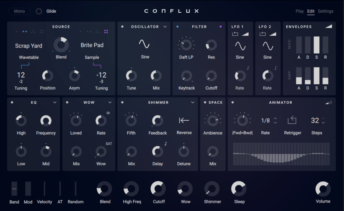 Conflux can be a secret weapon for blending and morphing entirely different sources into a single patch
