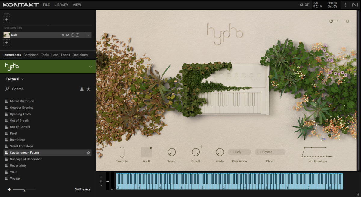 For extra melodic and textural interest, we’re going to add a counter-melody line created with Subterranean Fauna preset on Hypha
