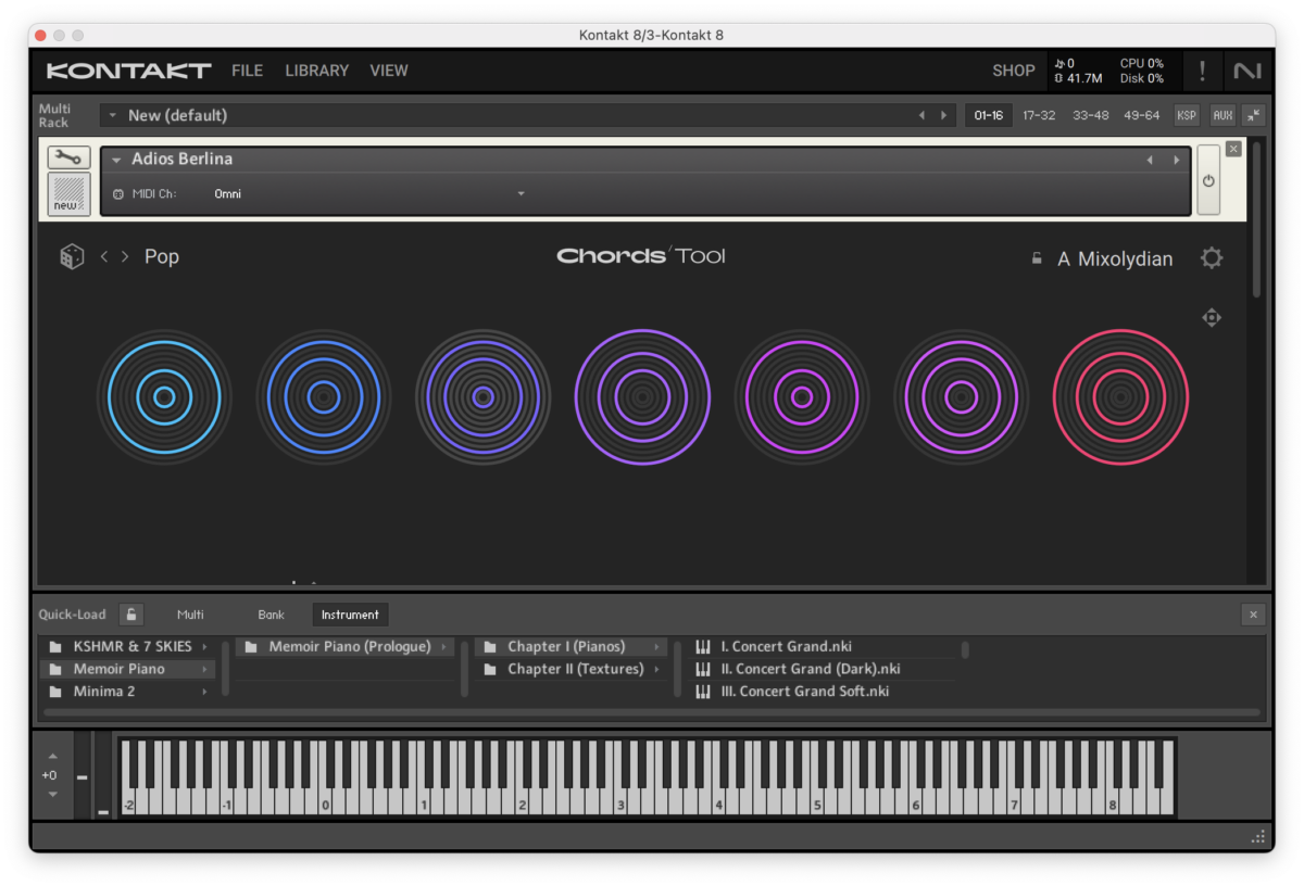 Using the Chords tool in Kontakt to create a chord progression