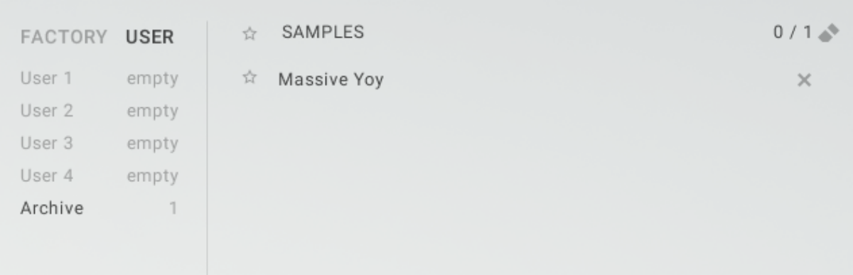 The User button in the Samples browser