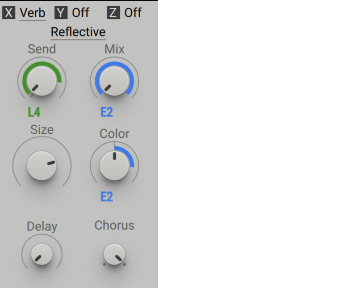 The green value is mapped to an LFO, and the blue one comes from an envelope