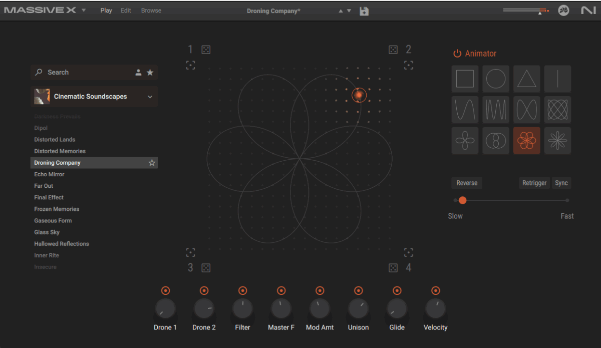 As the Animator moves, the macro controls automatically shift positions, adding dynamic motion and evolving texture