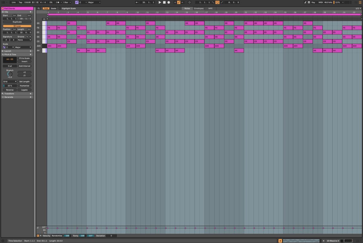 Pad chords in the DAW