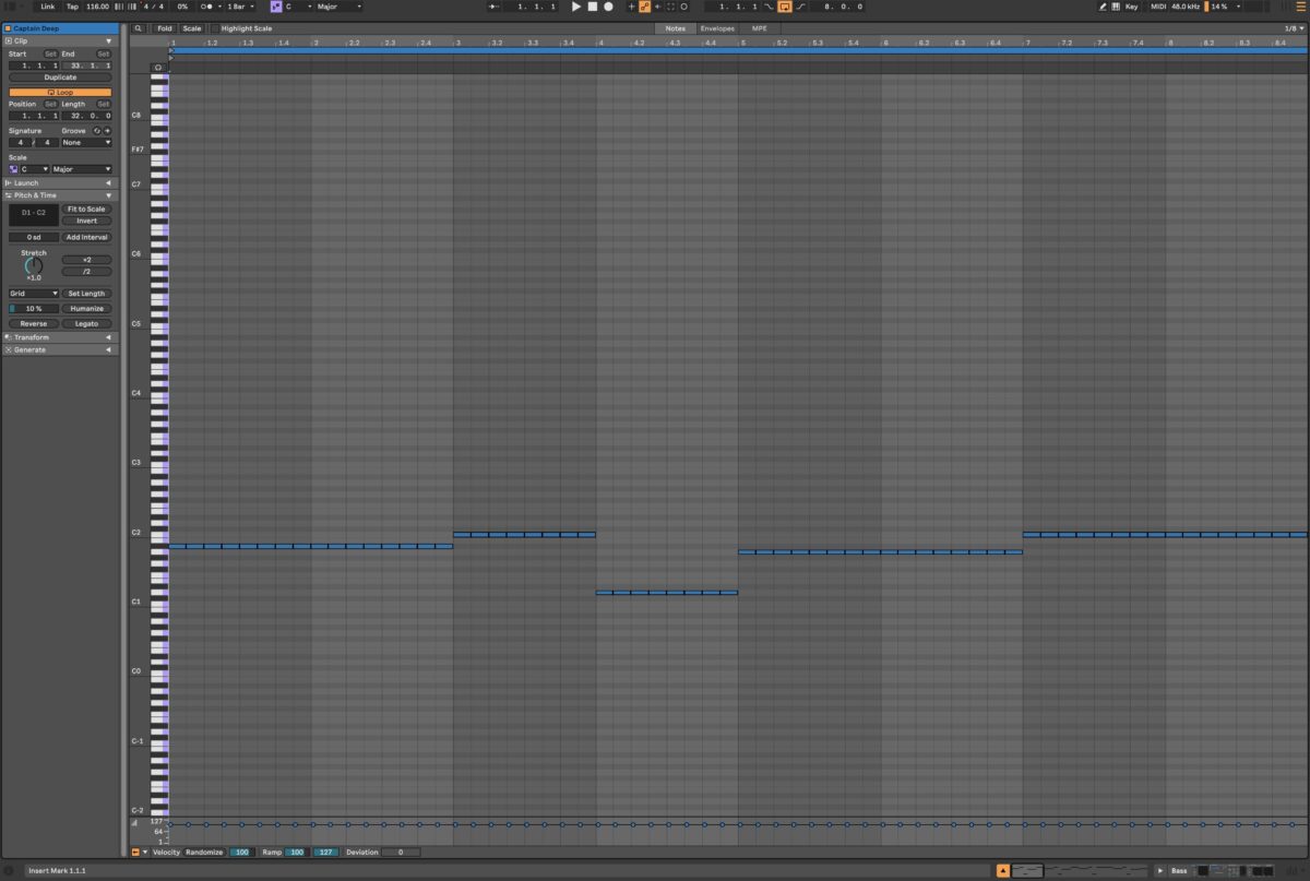 Rolling bass pattern in the DAW