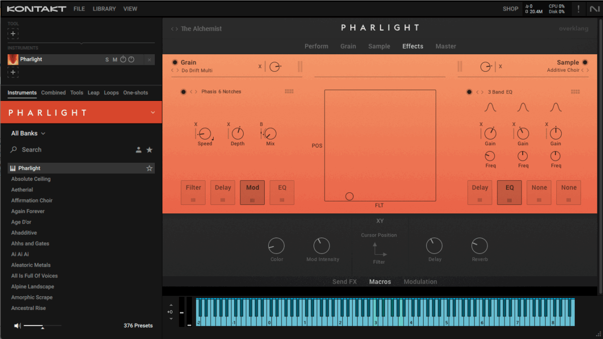 Many instruments have modulation options within Performance View, like Pharlight, which includes modulation options, like the ones you can see here in the effects panel.