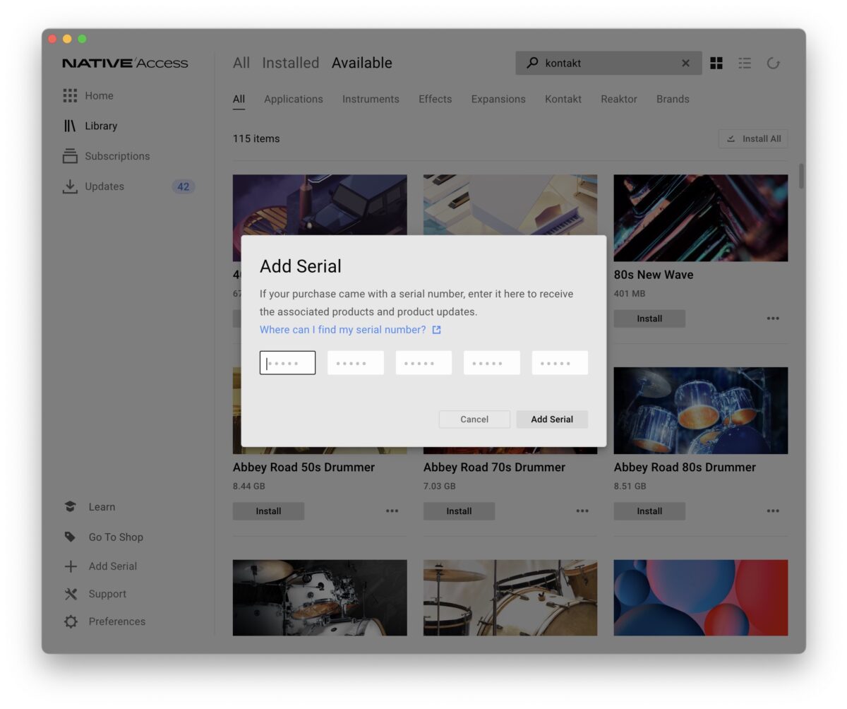 File management options in Native Access