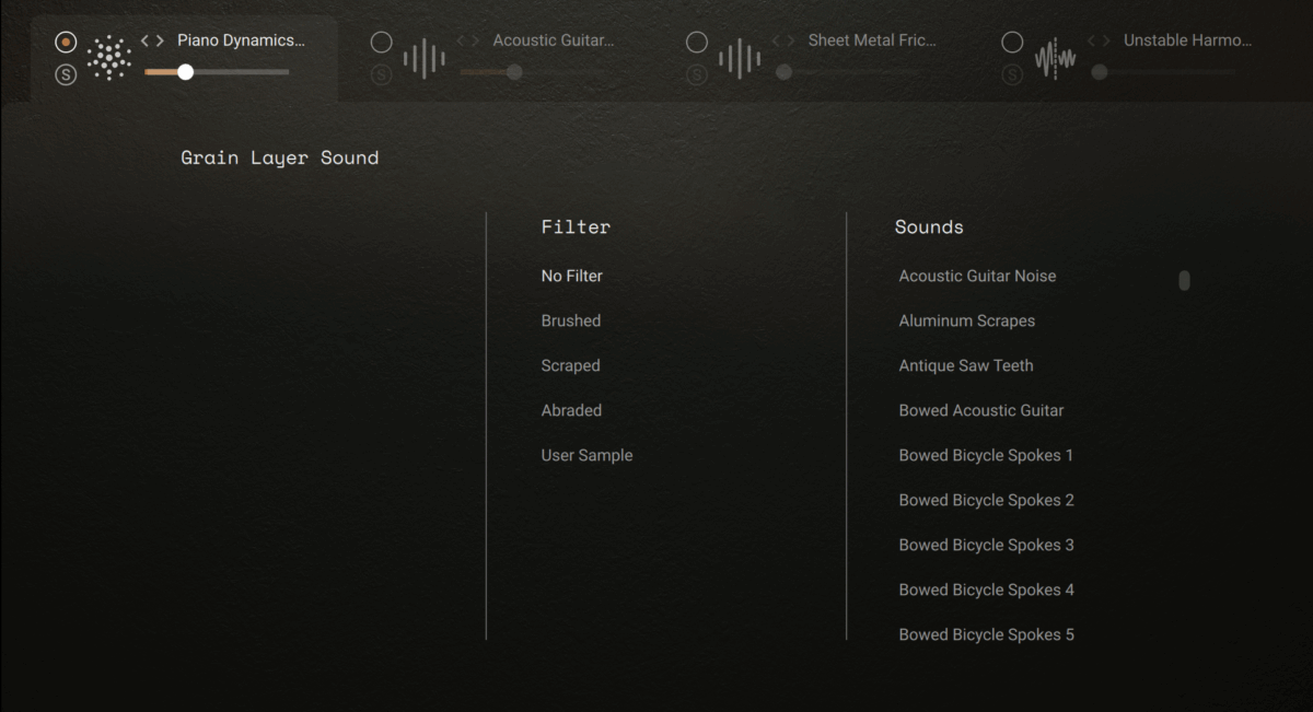 The Grain Layer Sound menu