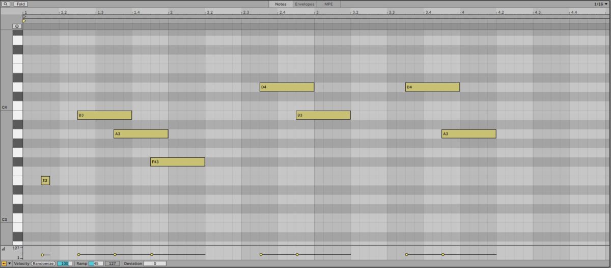 The first four bars of melody