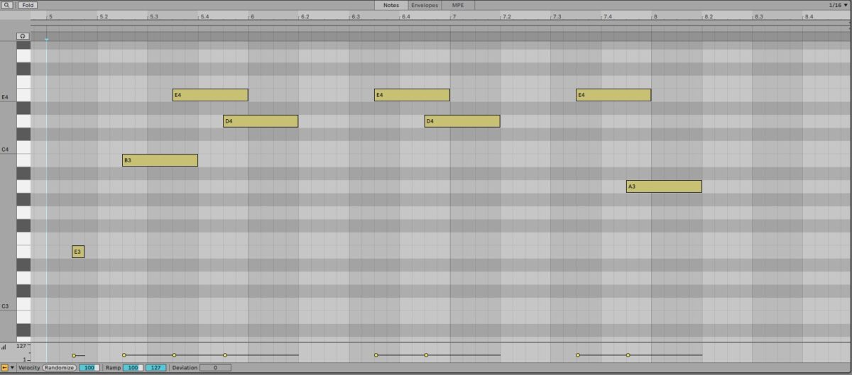 The second four bars of melody