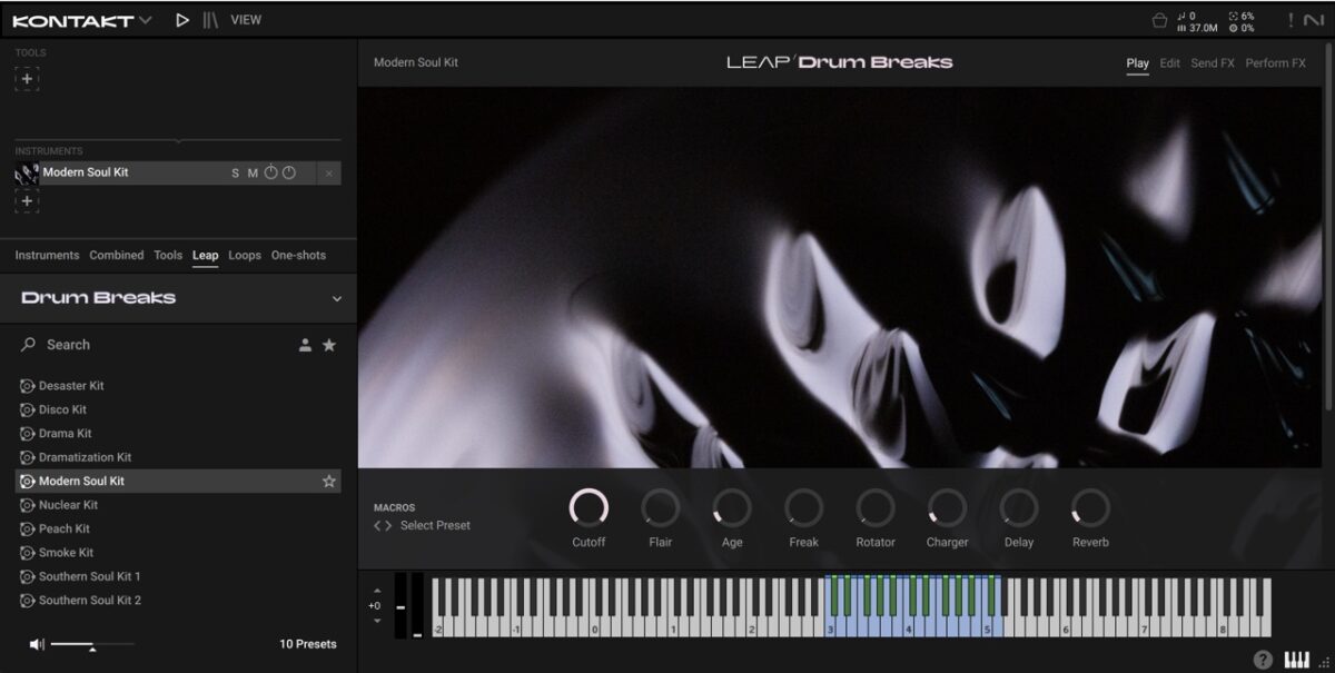 Leap Drum Breaks gives you a wide array of drum sounds that are customizable with macro control knobs