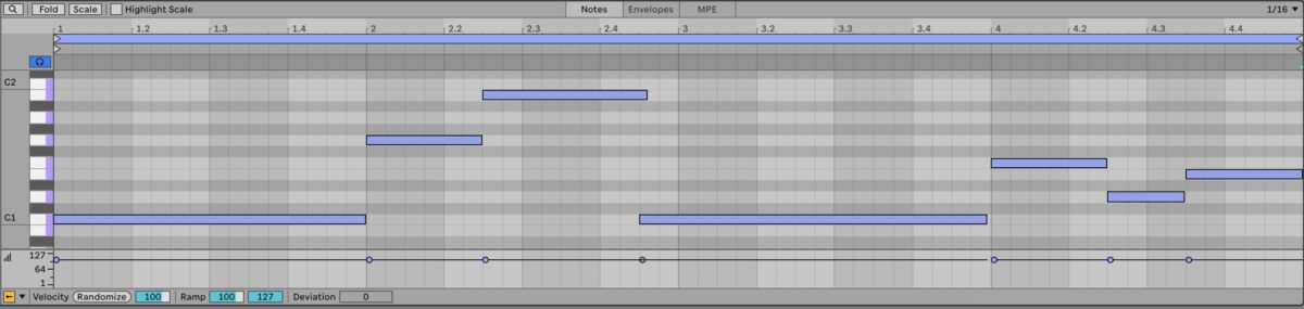 The Chords Tool will turn this simple MIDI pattern into a fully-fledged chord progression