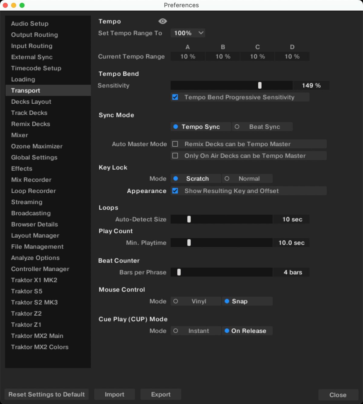 Transport preferences
