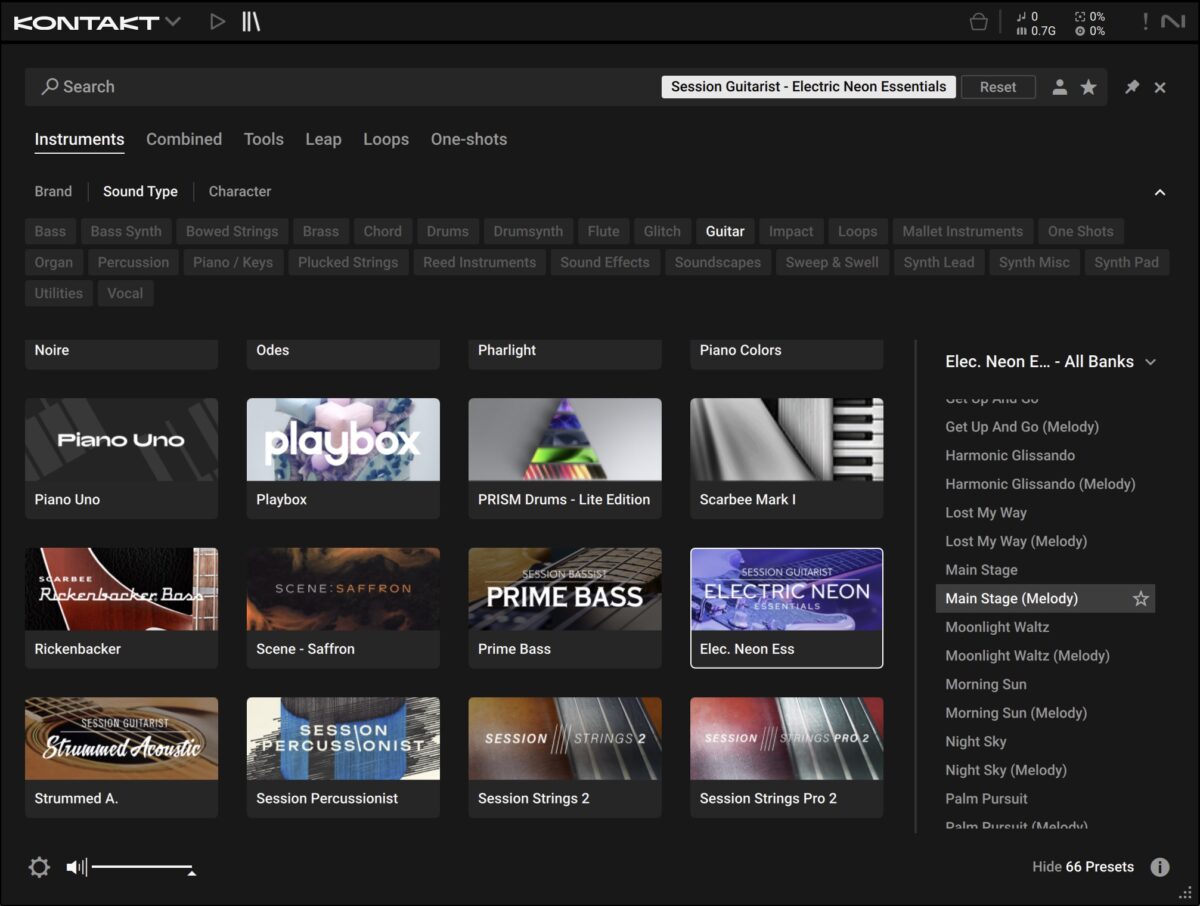 The Main Stage (Melody) preset