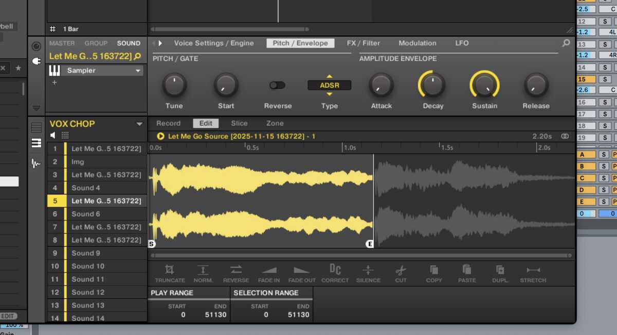 Close up of the sample editor in Maschine