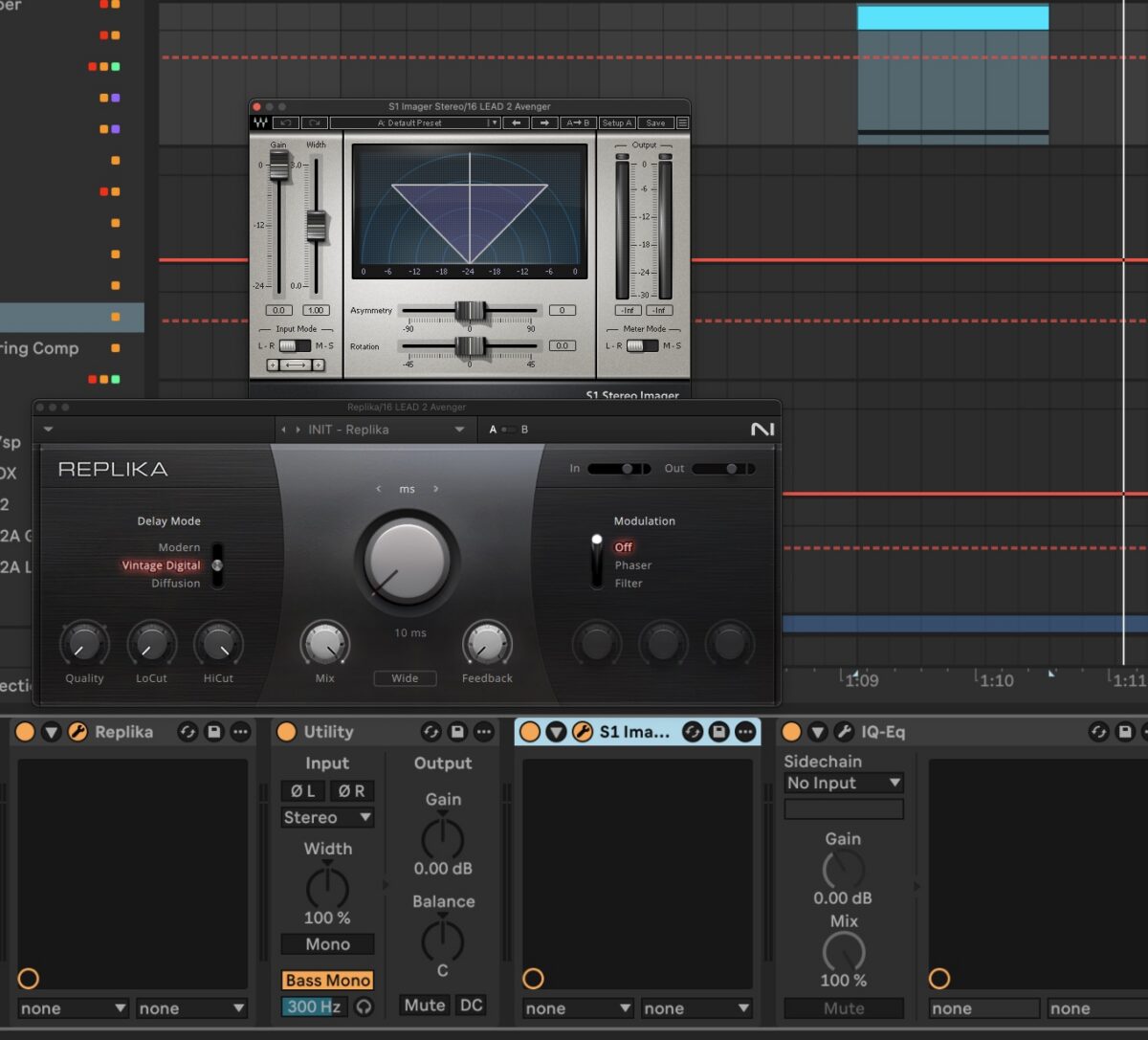 Making my synth wider, then I put the low end in mono and control my width with a stereo imager